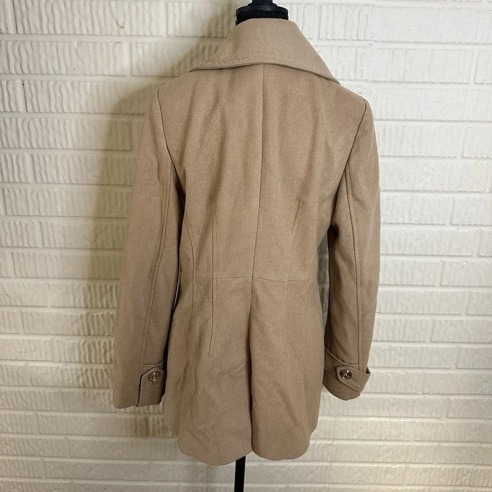 Michael Kors Wool Blend Pea Coat Tan Gold Buttons Pockets Women's Size S‎